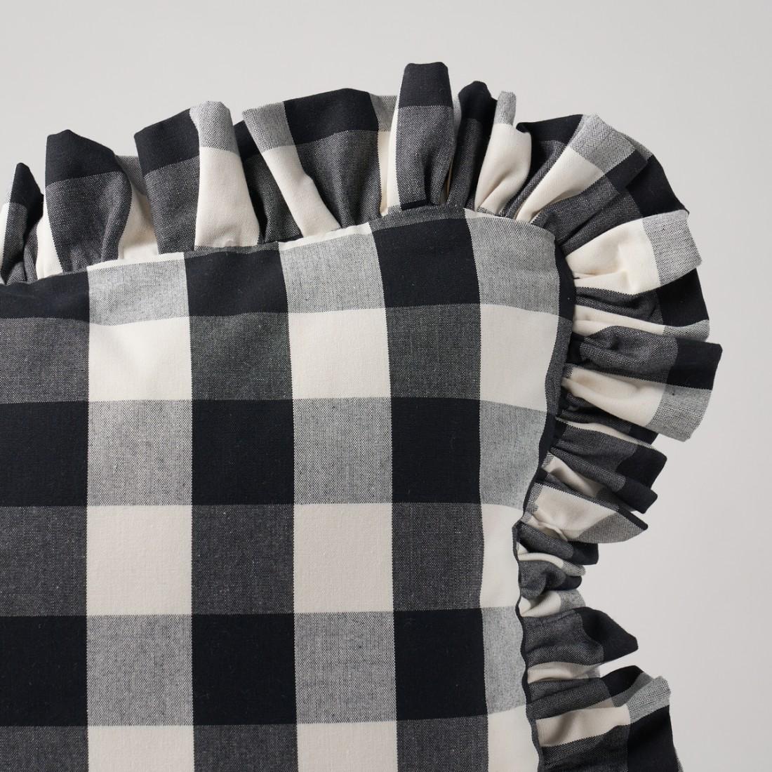 This pillow features Camden Cotton Check with a fringe finish. A classic one and a half-inch buffalo check, this woven cotton is a wonderful complement to both prints and plains. Pillow includes a feather/down fill insert and hidden zipper