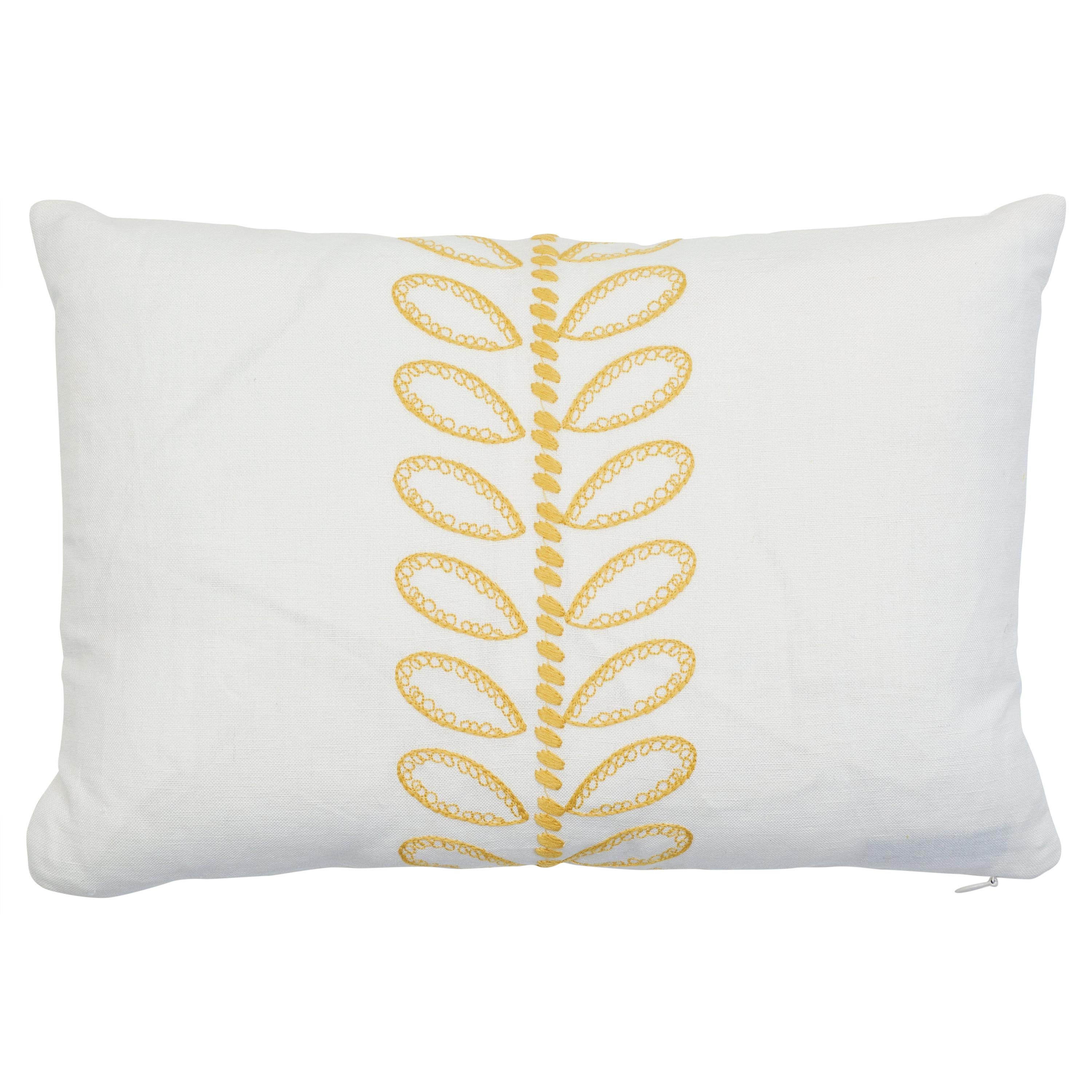Schumacher Camile Embroidery Yellow Linen Cotton Two-Sided Lumbar Pillow For Sale