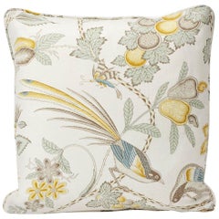 Schumacher Campagne French Floral Linen Cadet and Citron Yellow 18" Pillow