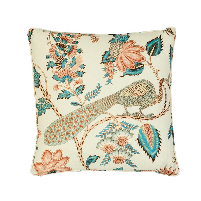 Schumacher Campagne Peacock Rouge Two-Sided Linen Pillow For Sale at ...