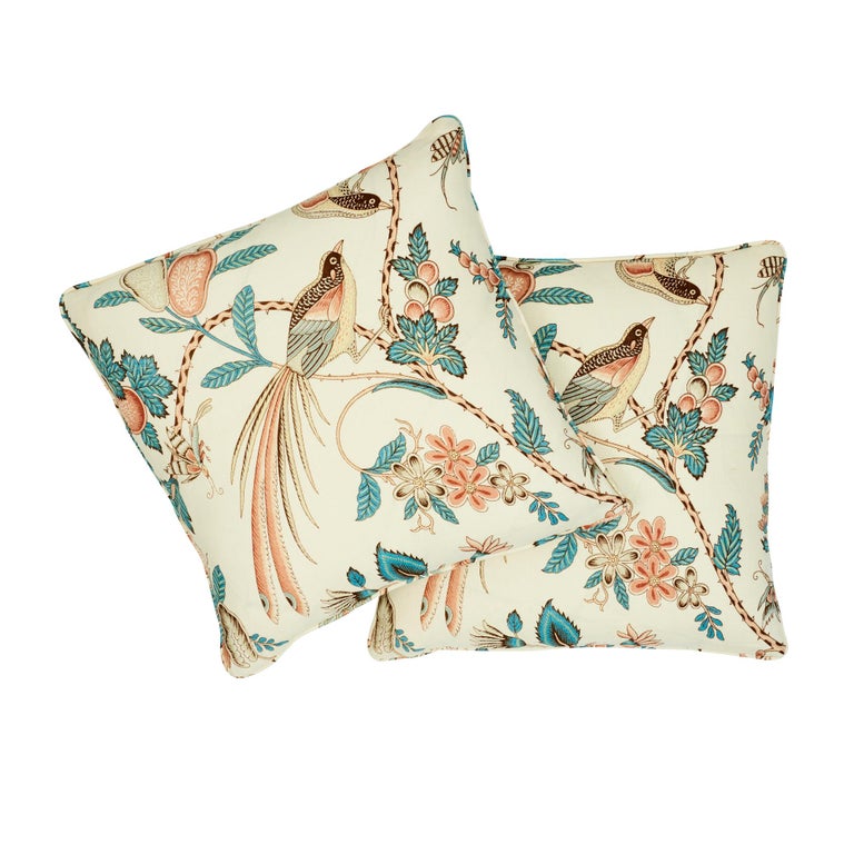 Schumacher Campagne Peacock Rouge Two-Sided Linen Pillow For Sale at ...