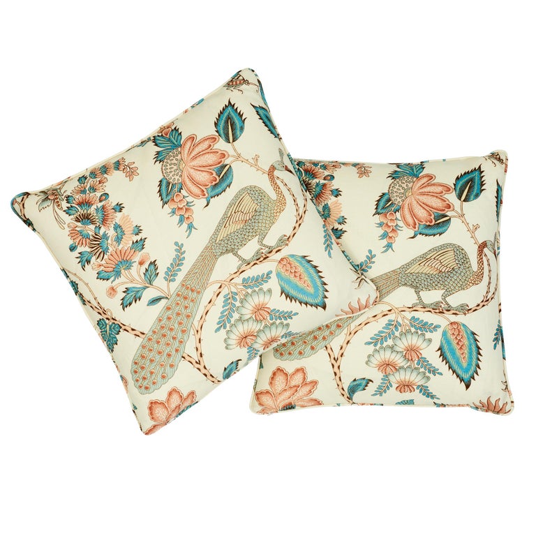Schumacher Campagne Peacock Rouge Two-Sided Linen Pillow For Sale at ...