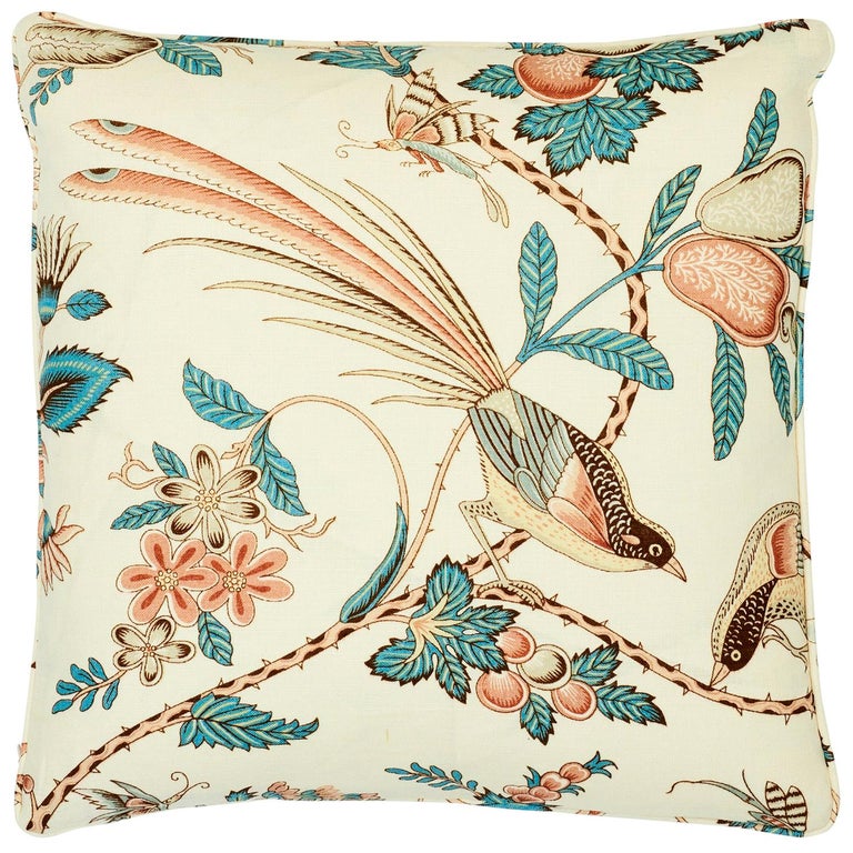 Schumacher Campagne Peacock Rouge Two-Sided Linen Pillow For Sale at ...