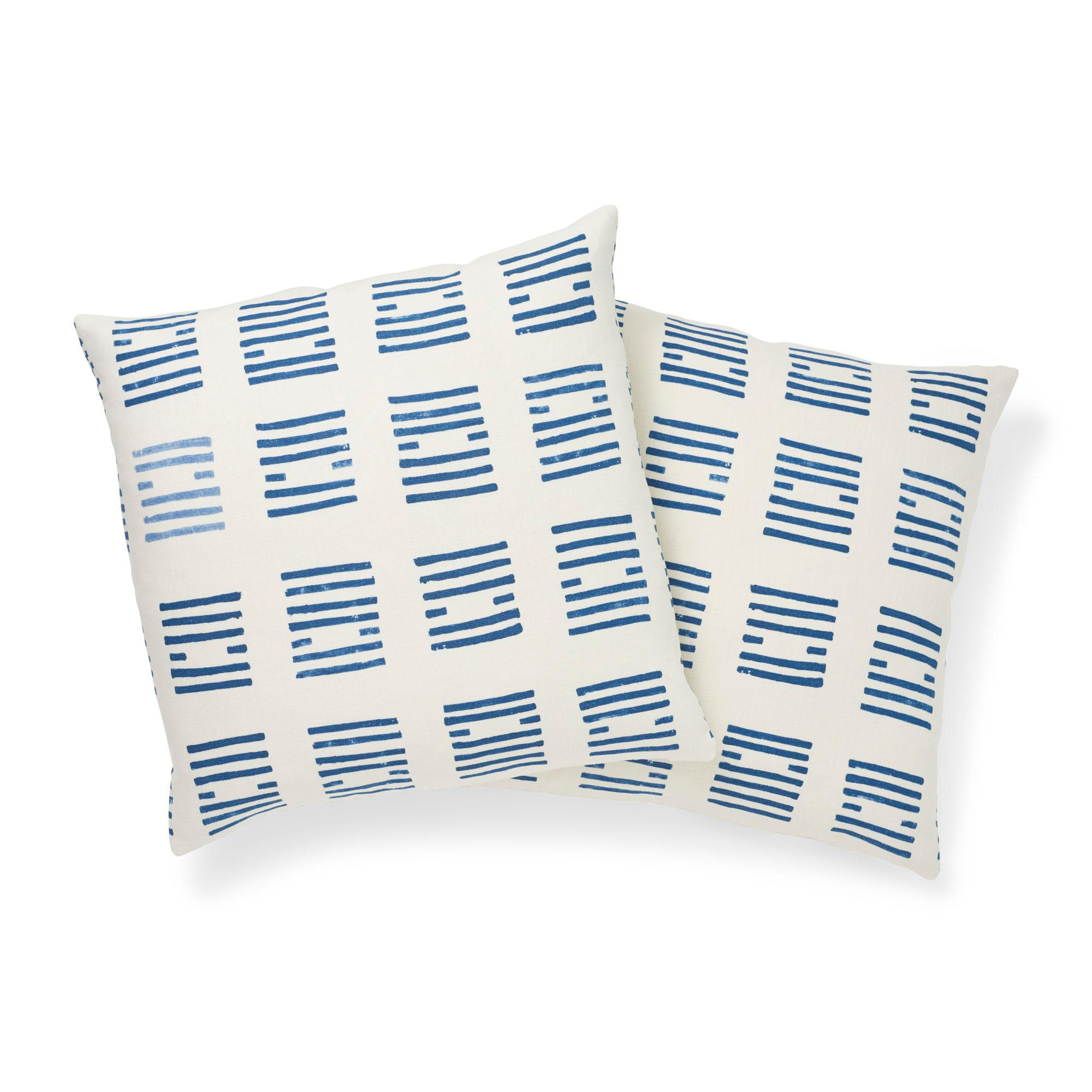 Modern Schumacher Caroline Hurley Tiasquam Blue Two-Sided Linen Pillow For Sale
