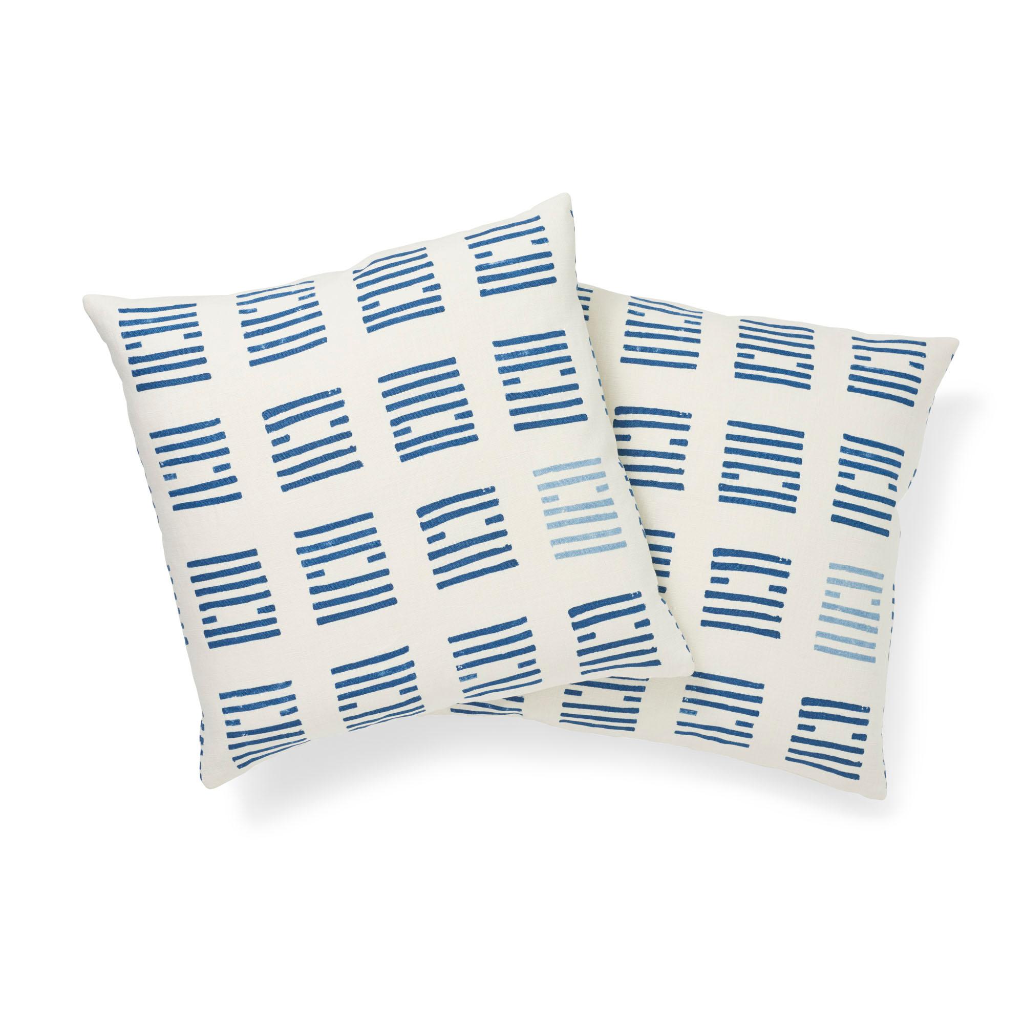 Italian Schumacher Caroline Hurley Tiasquam Blue Two-Sided Linen Pillow For Sale