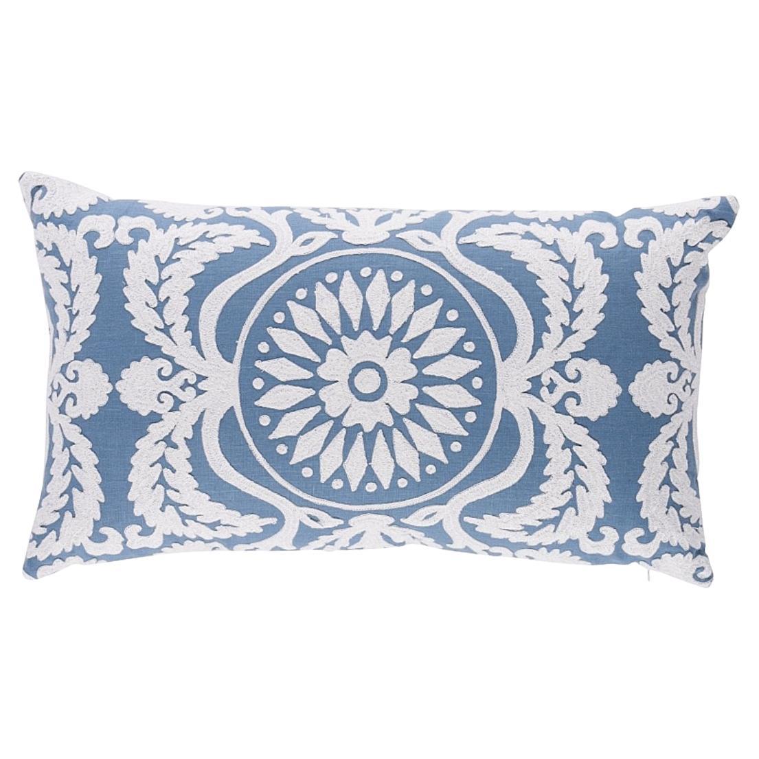 Schumacher Castanet Embroidery Pillow In Chambray For Sale