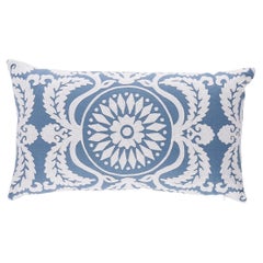 Schumacher Castanet Embroidery Pillow In Chambray