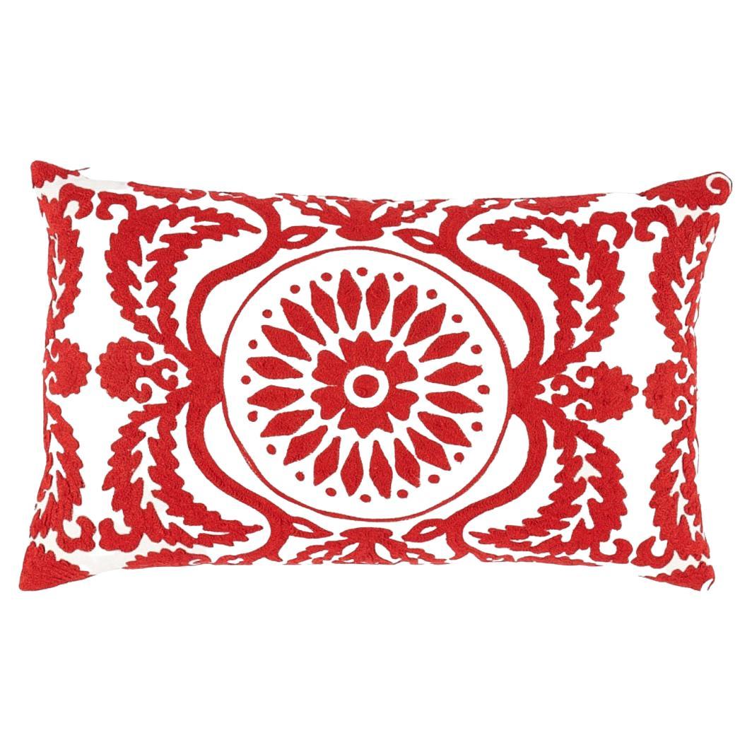 Schumacher Castanet Embroidery 26" x 15" Pillow In Red For Sale