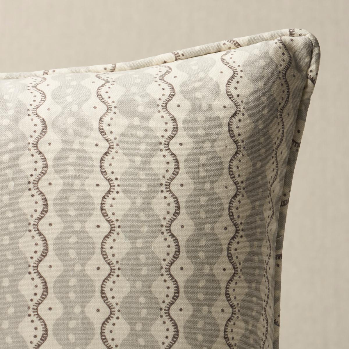 This pillow features Centipede Stripe by Neisha Crosland with a self welt finish. Created by Neisha Crosland, Centipede Stripe fabric is an imaginative scalloped stripe enlivened by fanciful dot details. Pillow includes a feather/down fill insert
