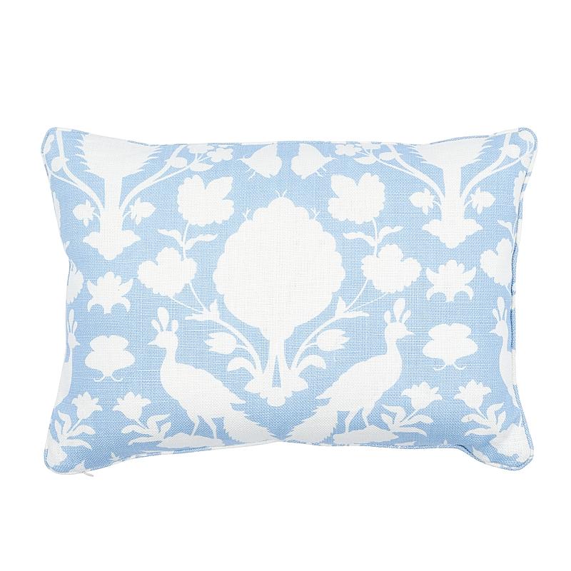 This pillow features Chenonceau (Item# 173567, CHENONCEAU FABRIC) with a Self Welt finish. Based on a documentary print of a 17th century Persian damask, Chenonceau is filled with enchanting flora-and-fauna silhouettes. Pillow includes a