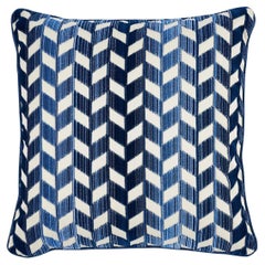 Schumacher Chevron Strie Velvet 22" Pillow in Lapis