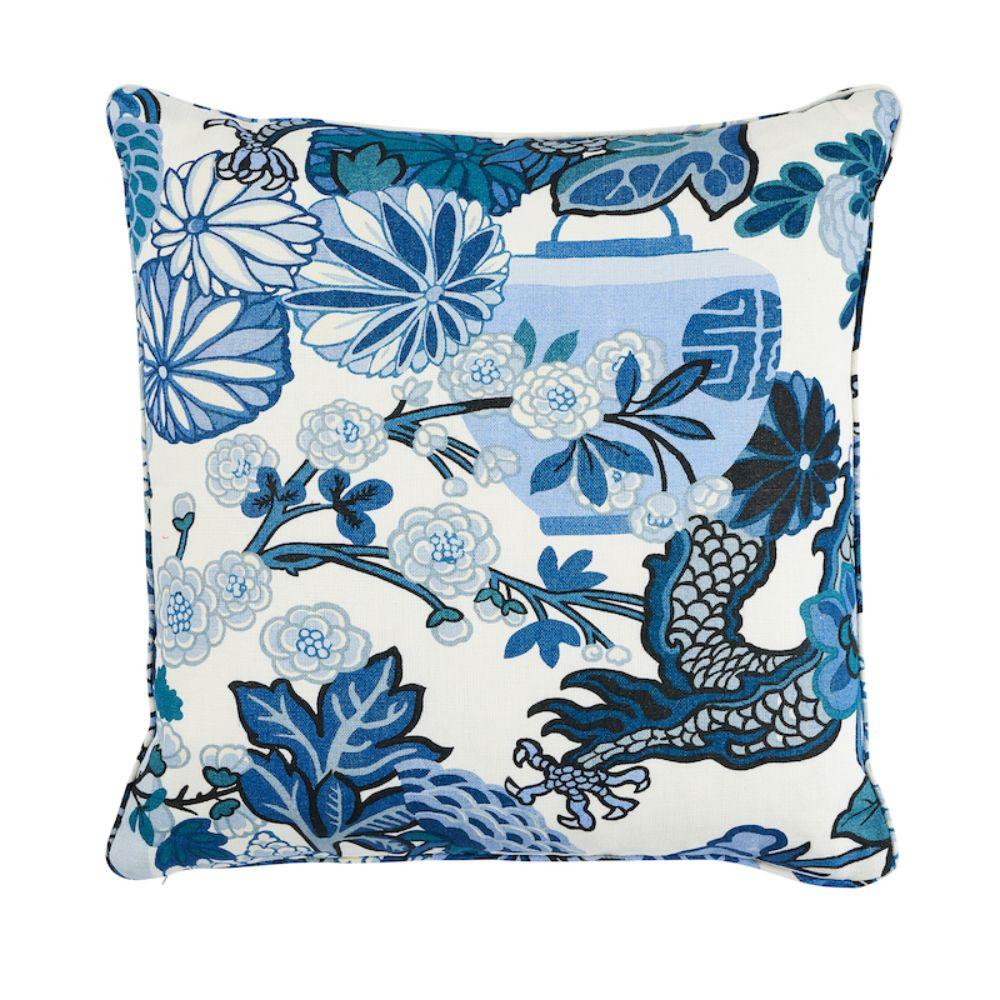 This pillow features Chiang Mai Dragon with a self-welt finish. An instant hit from the moment we introduced it, this is one of our best-loved designs. The chinoiserie motif was inspired by an Art Deco print. Pillow includes a feather/down fill
