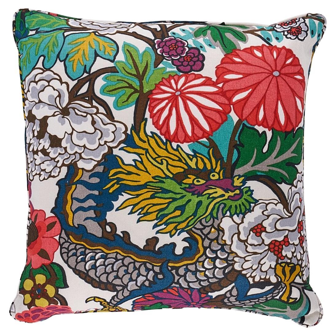 Schumacher Chiang Mai Dragon 22" Pillow In Alabaster For Sale