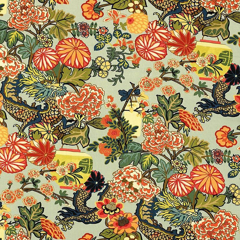 Schumacher Chiang Mai Art Deco Aquamarin Blau Zweiseitiges 18