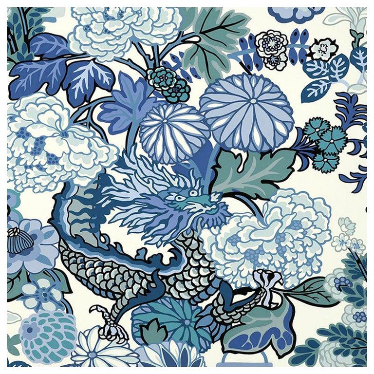 Schumacher Chiang Mai Dragon Chinoiserie China Blue ...