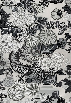 Schumacher Chiang Mai Dragon Floral Art Deco Smoke Wallpaper