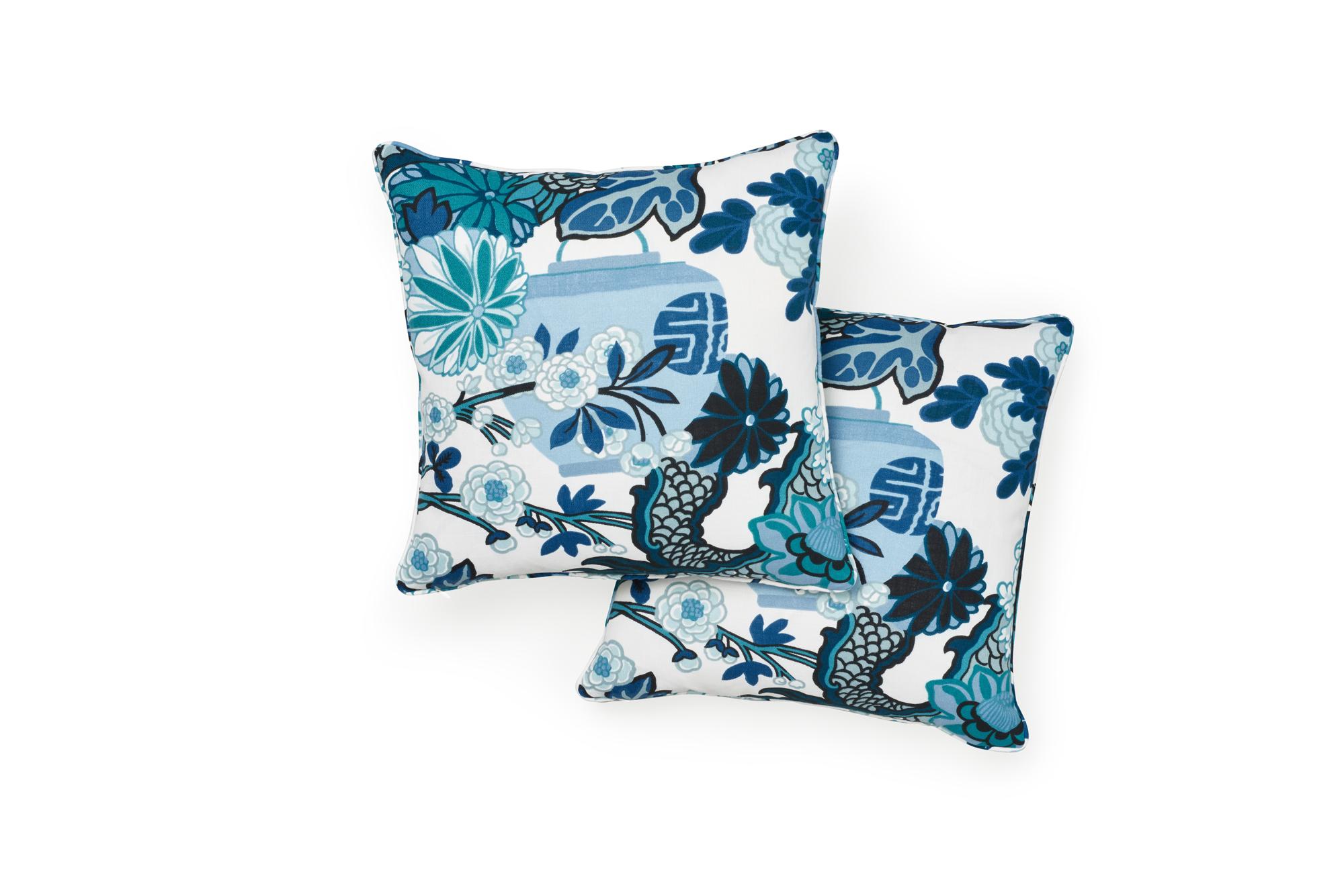 Schumacher Chiang Mai Dragon Indoor/Outdoor China Blue Two-Sided Pillow ...