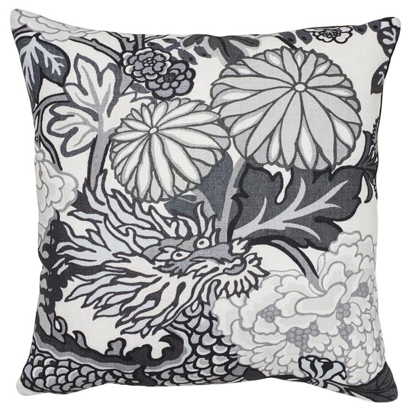 Schumacher Chiang Mai Dragon Smoke Linen Pillow