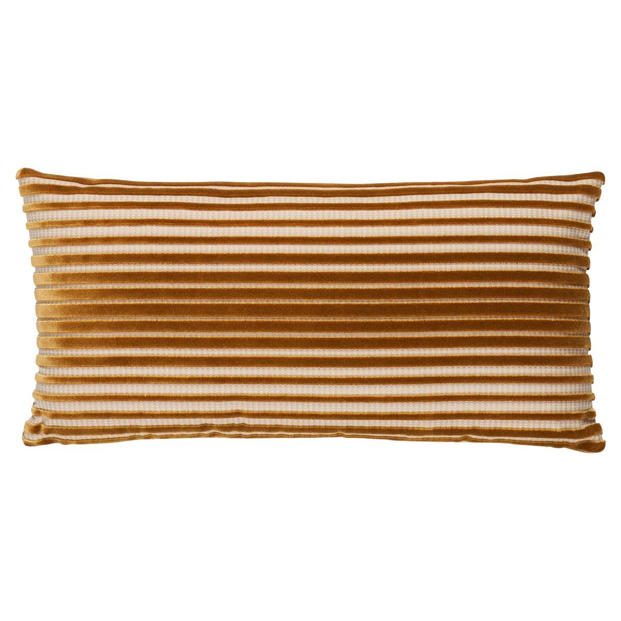Schumacher Chimay Stripe Velvet 24x12" Pillow in Bronze For Sale