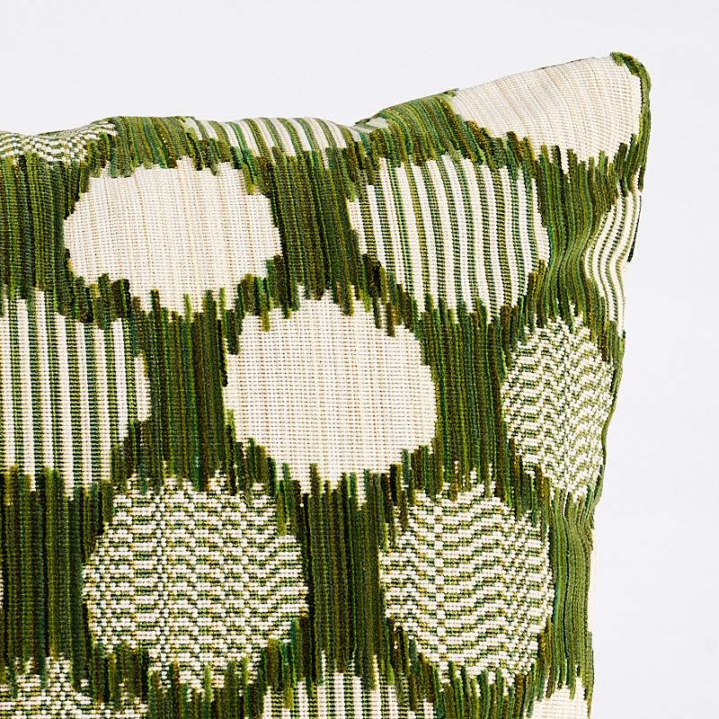 This pillow features Cirque Velvet with a knife edge finish. A medley of yarns and a complicated weave structure create the striated effect of this sophisticated dot pattern. Pillow includes a feather/down fill insert and hidden zipper closure. 
