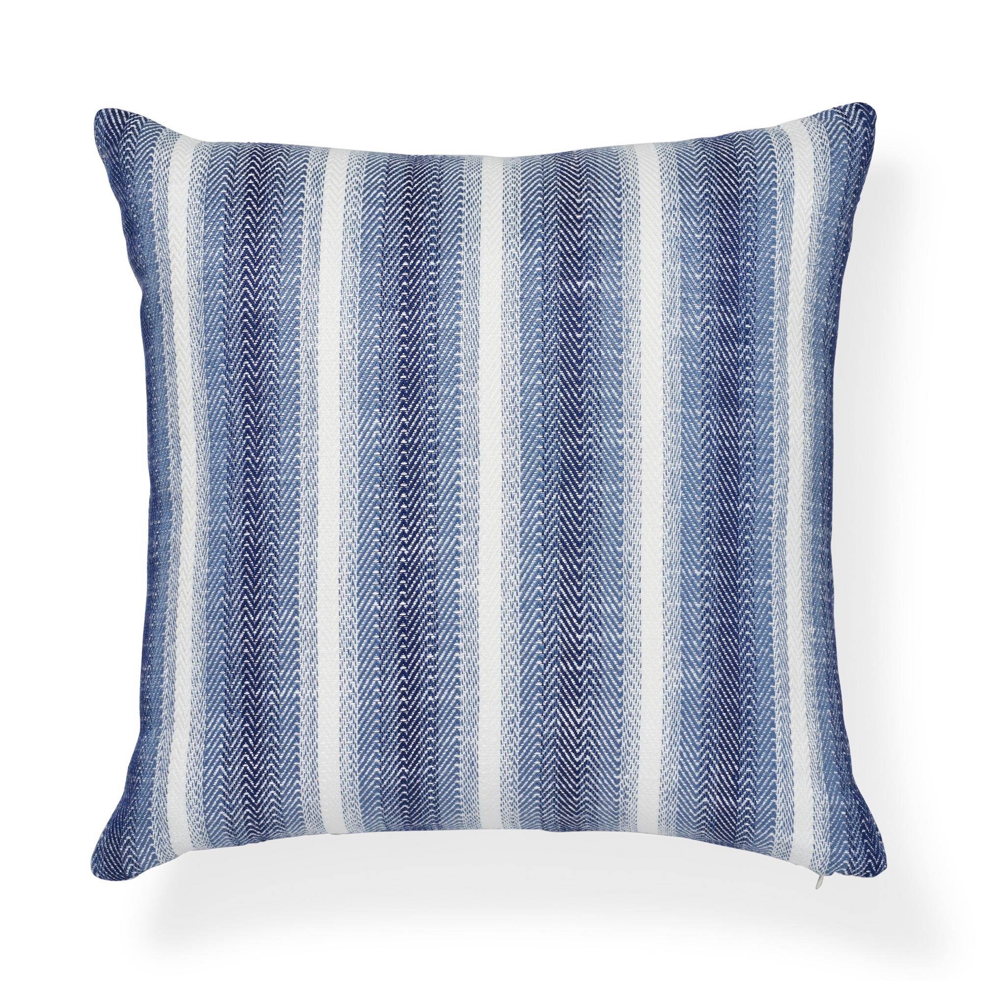 French Schumacher Colada Stripe Blue Indoor/Outdoor Two-Sided Pillow For Sale