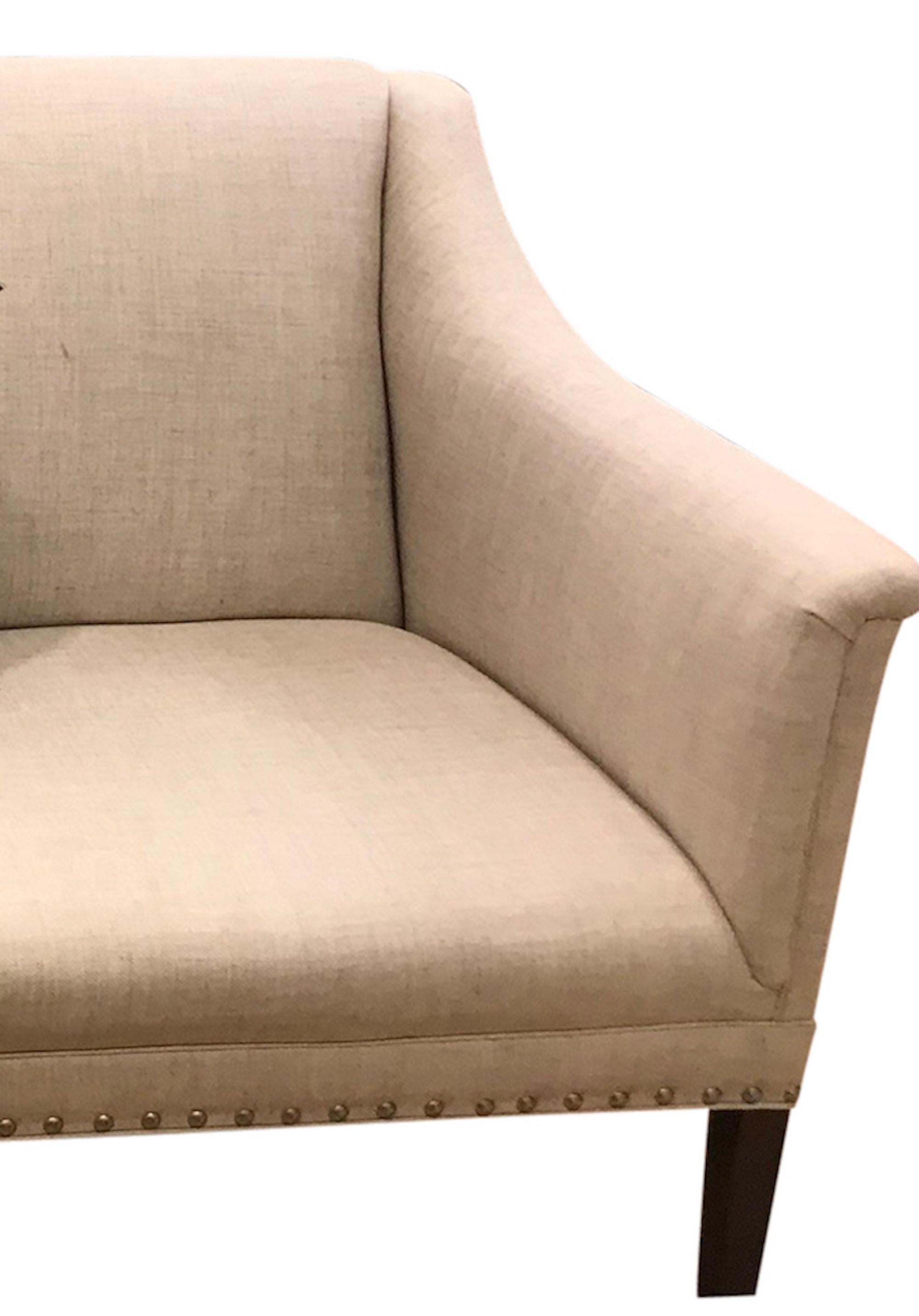 Schumacher Copenhagen Walnut Sofa Upholstered in Sahara Weave Fabric- Sample In Good Condition In New York, NY