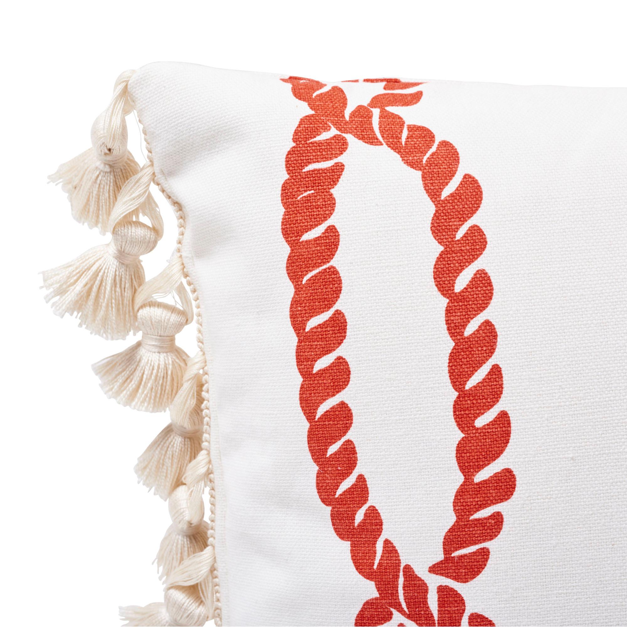 Modern Schumacher Coralline Red Two-Sided Lumbar Linen Cotton Pillow For Sale