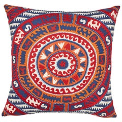 Schumacher Corfu Navy Multi Linen Cotton Pillow