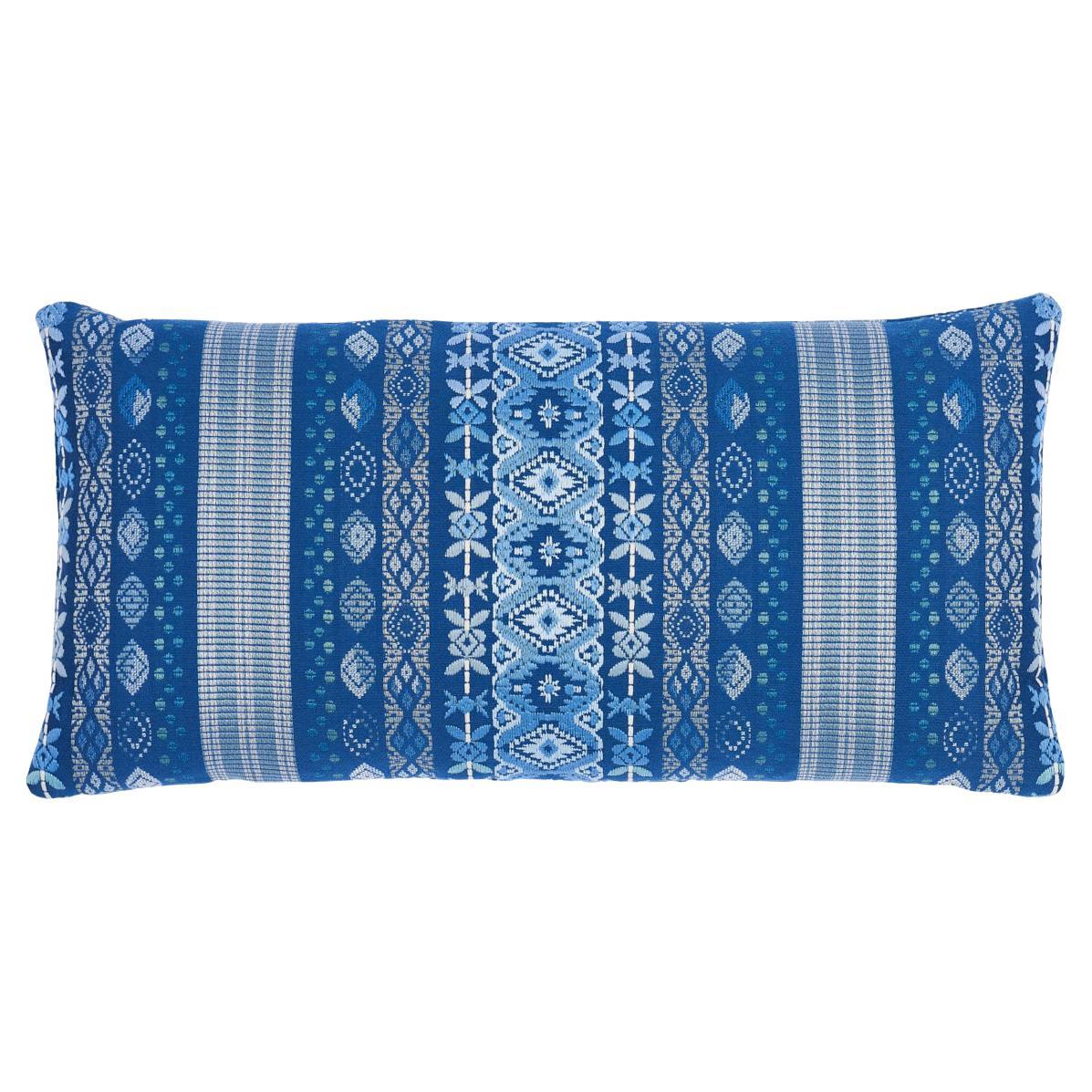 Schumacher Cosima 24" x 12" Embroidery Pillow in Blue Multi For Sale