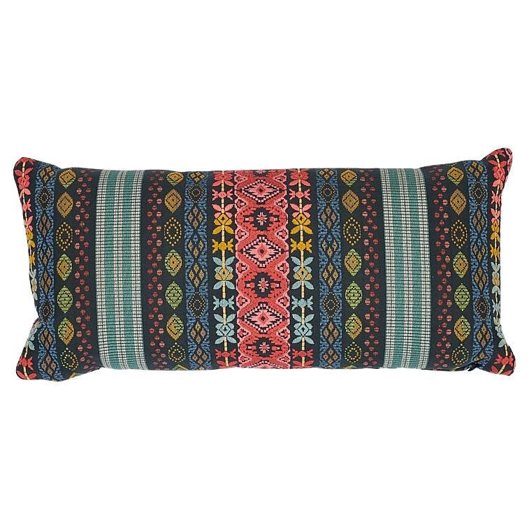 Schumacher Cosima Embroidery in Carbon Multi  24 x 12" Pillow For Sale