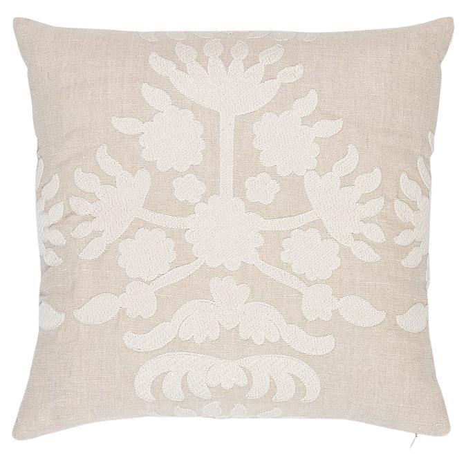 Schumacher Cybele Embroidery in Natural 18" Pillow For Sale