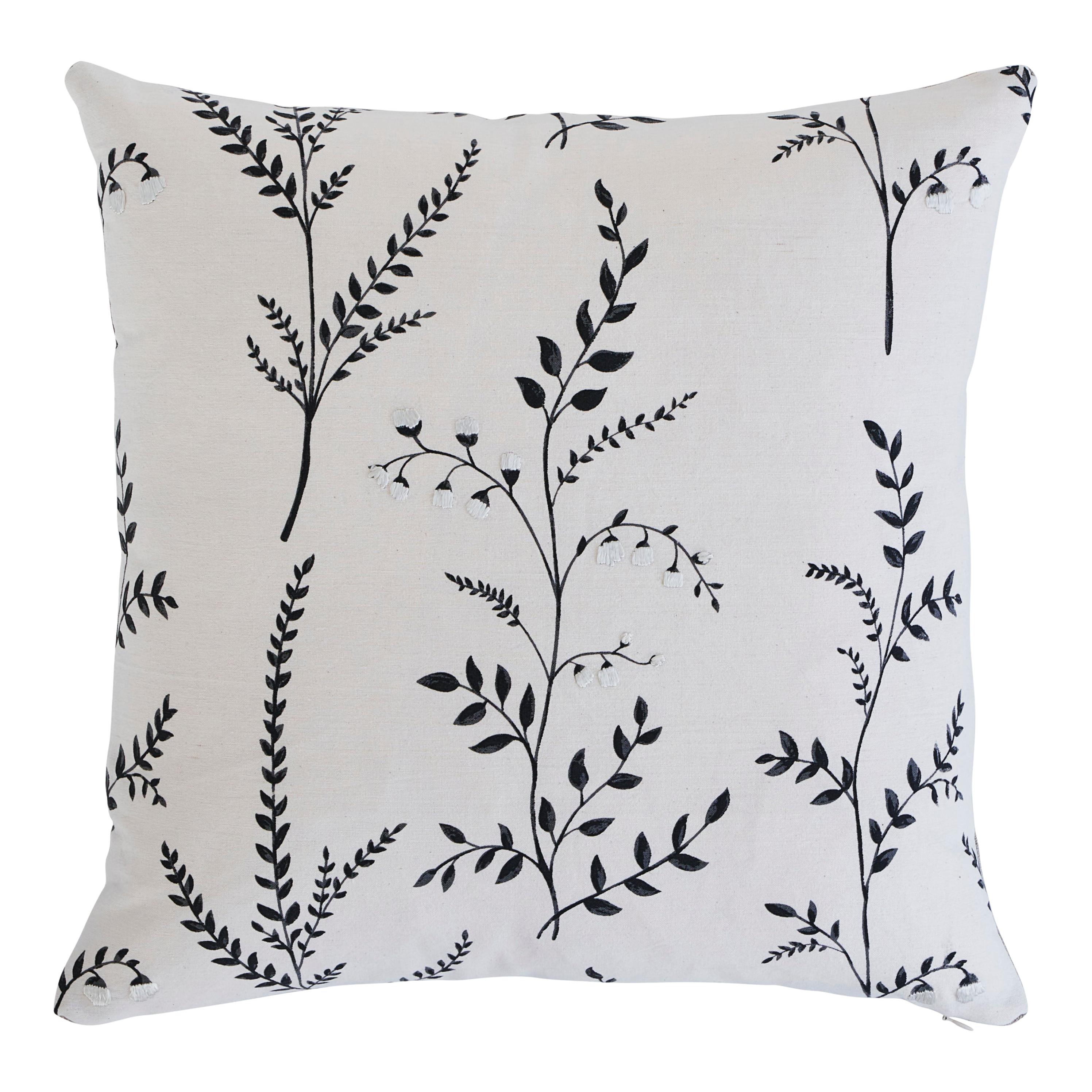 Schumacher Cynthia Embroidered Print Pillow in Black