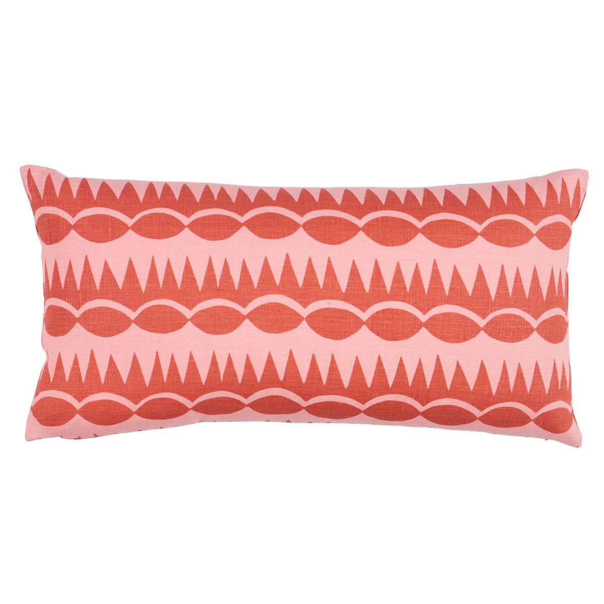 Dagger Stripe Pillow in Red on Pink, 24x12" For Sale
