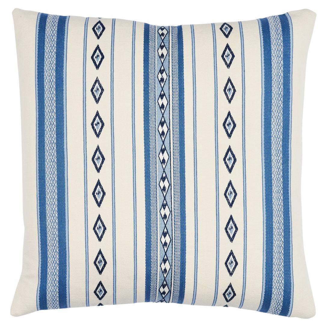 Schumacher Dakota Stripe 18" Pillow in Blue For Sale