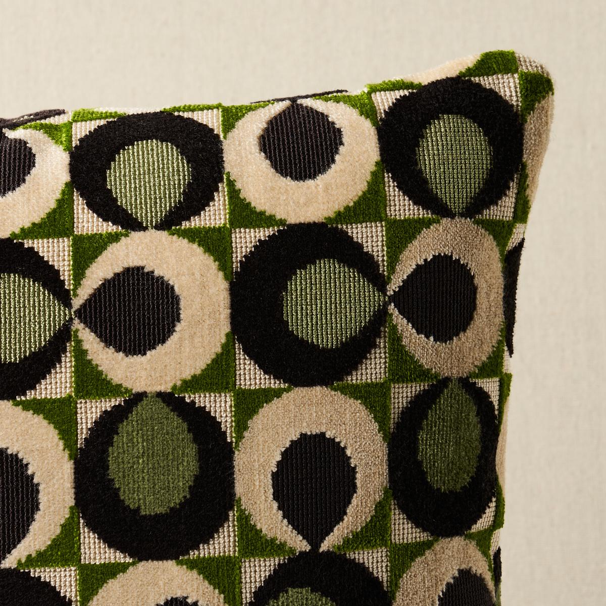 This pillow features Eclipse Velvet with a knife edge finish. Its cut pile and loop construction makes Eclipse Velvet in spruce a fabulous multitextured fabric with a mod multidimensional look. Pillow includes a feather/down fill insert and hidden