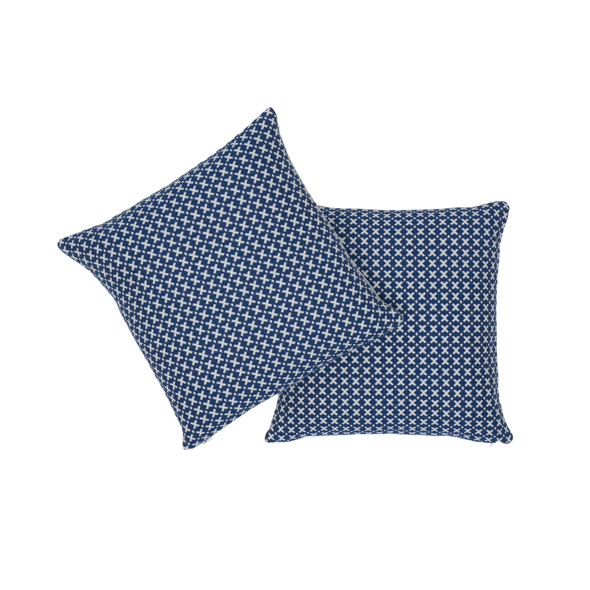 Contemporary Schumacher Elias Blue Ivory Cotton Two-Sided Pillow For Sale