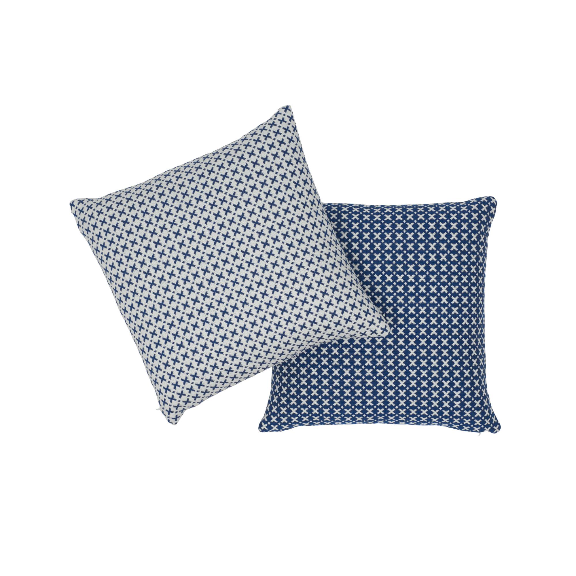 Schumacher Elias Blue Ivory Cotton Two-Sided Pillow For Sale 1