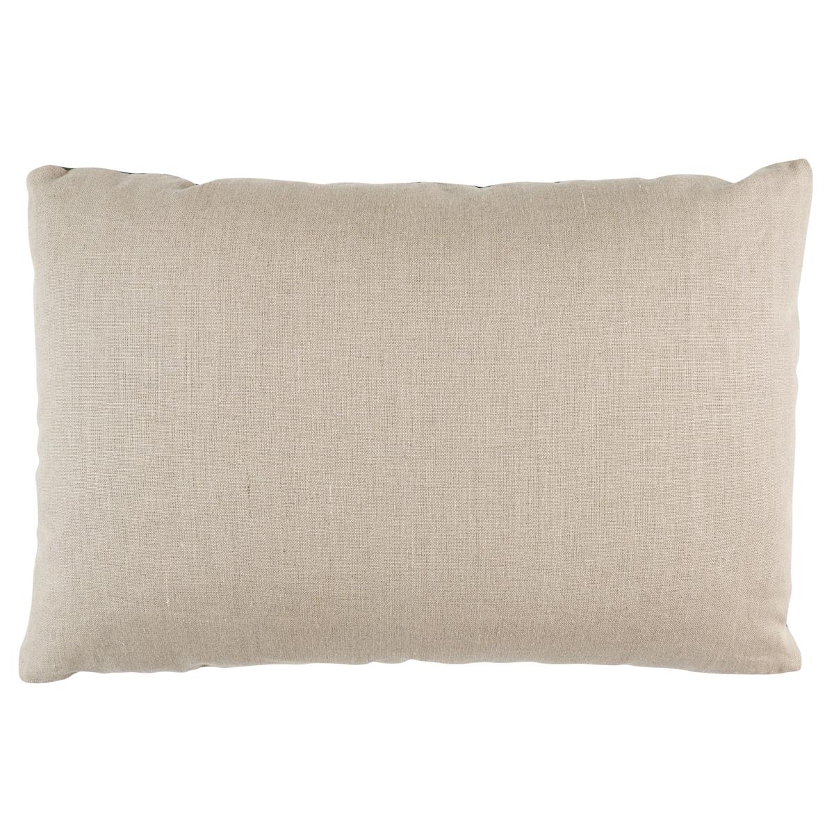 This pillow features Embroidered Tile by David Kaihoi for Schumacher with a knife edge finish. Dense fields of embroidery capture the deep, mysterious quality of glazed ceramic and give this David Kaihoi–designed linen fabric in green a surprising