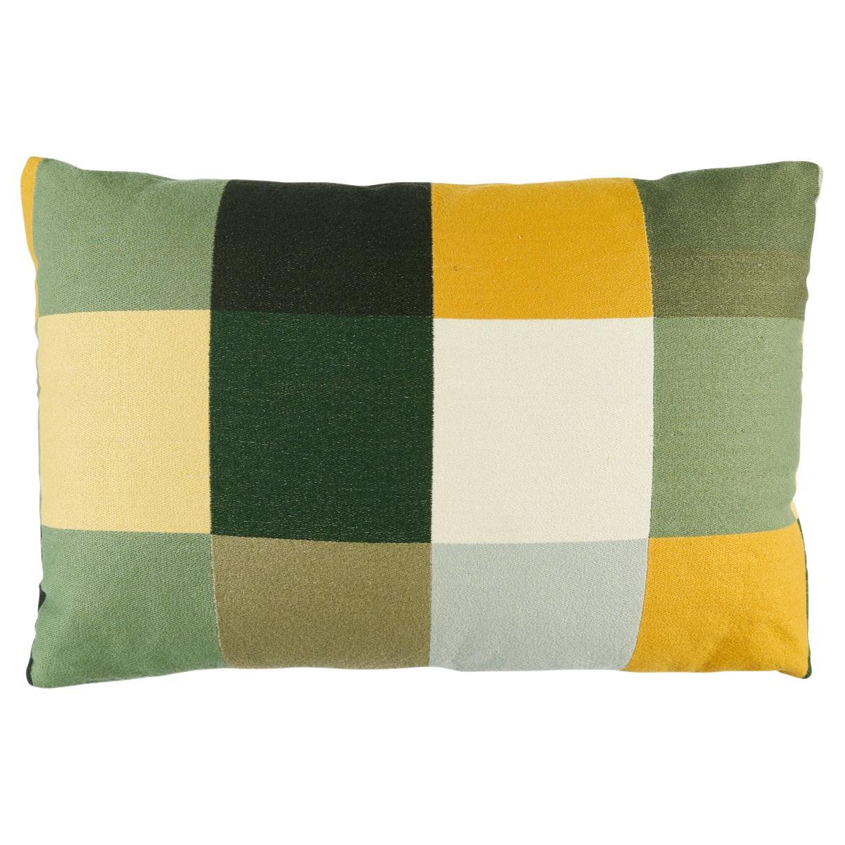 Schumacher Embroidered Tile Pillow 20x14" in Green For Sale