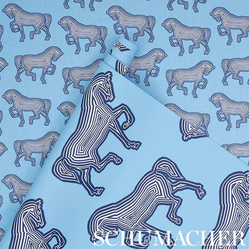 American Schumacher Faubourg Wallcovering in Blue For Sale