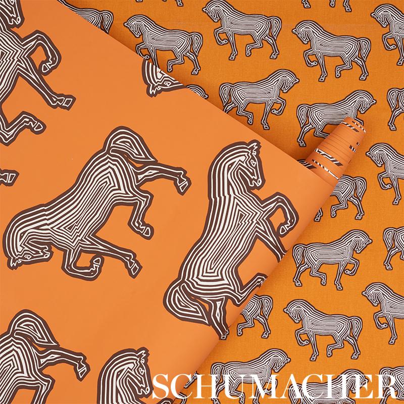 Modern Schumacher Faubourg Wallcovering in Orange For Sale