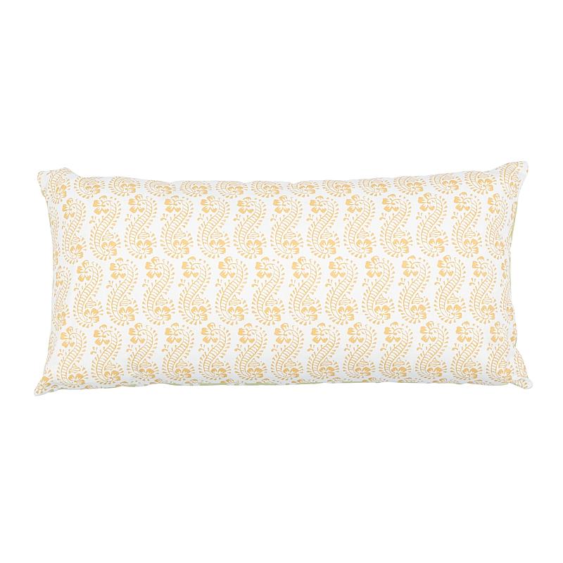 This pillow features Forest on the front (Item# 179120, Forest Fabric) with Lani on the back (Item# 179181, Lani Fabric), both by Molly Mahon for Schumacher, with a knife edge finish. Drawing from the foliage outside her cottage in rural England,