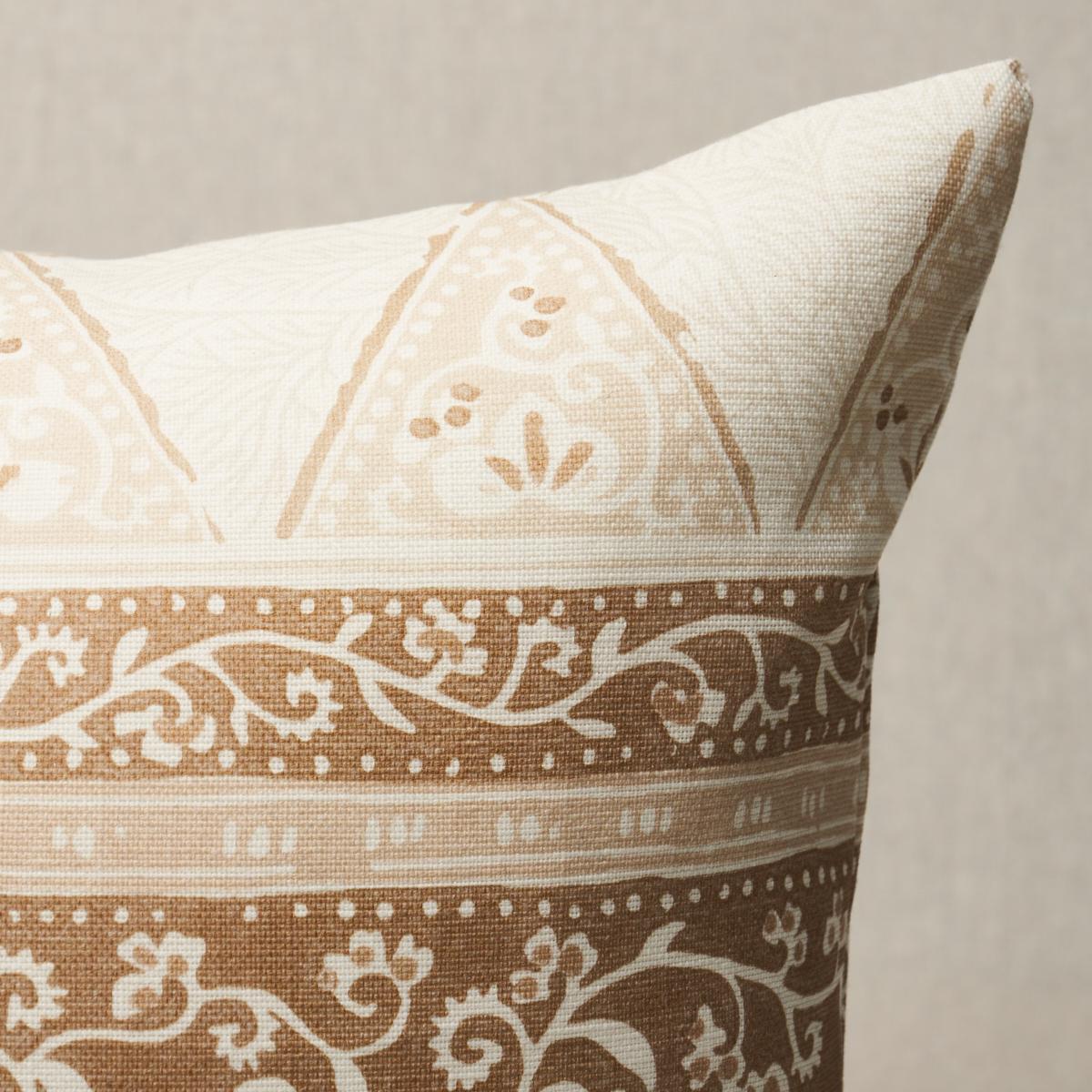 This pillow features Foxglove Indoor/Outdoor by Mark D. Sikes for Schumacher with a knife edge finish. Inspired by traditional Indian block prints, Foxglove Indoor/Outdoor in neutral by Mark D. Sikes is a stylish high-performance fabric that can