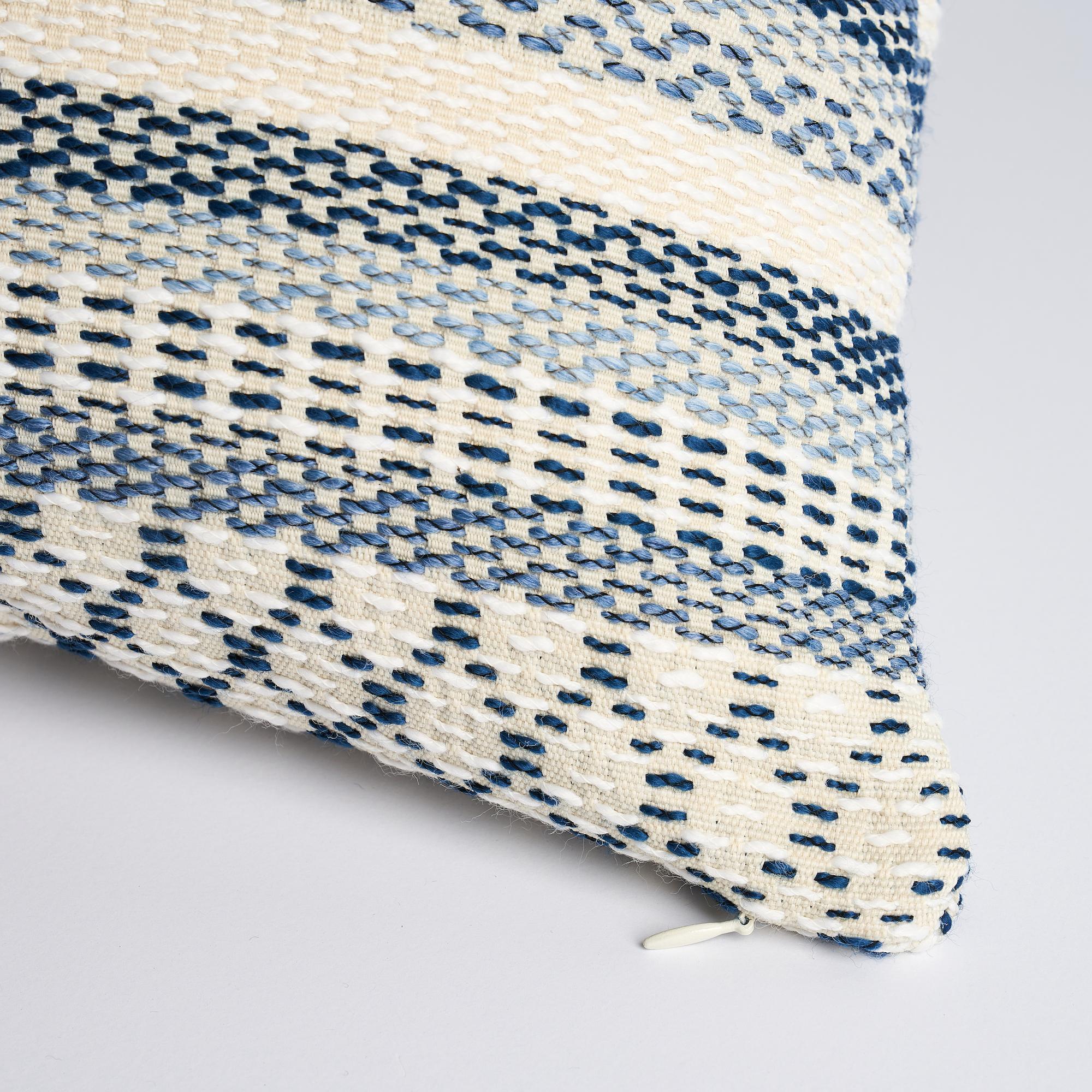 This pillow features Fremont Indoor/Outdoor with a knife edge finish. Don‚Äôt be fooled by this rich, geometric woven stripe‚Äîit‚Äôs as durable as it is chic. With rustic blanket construction, this use-anywhere high-performance standby feels