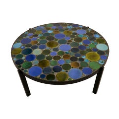 Schumacher French Ceramic Coffee Table with Iron Base and multi-color tiled top