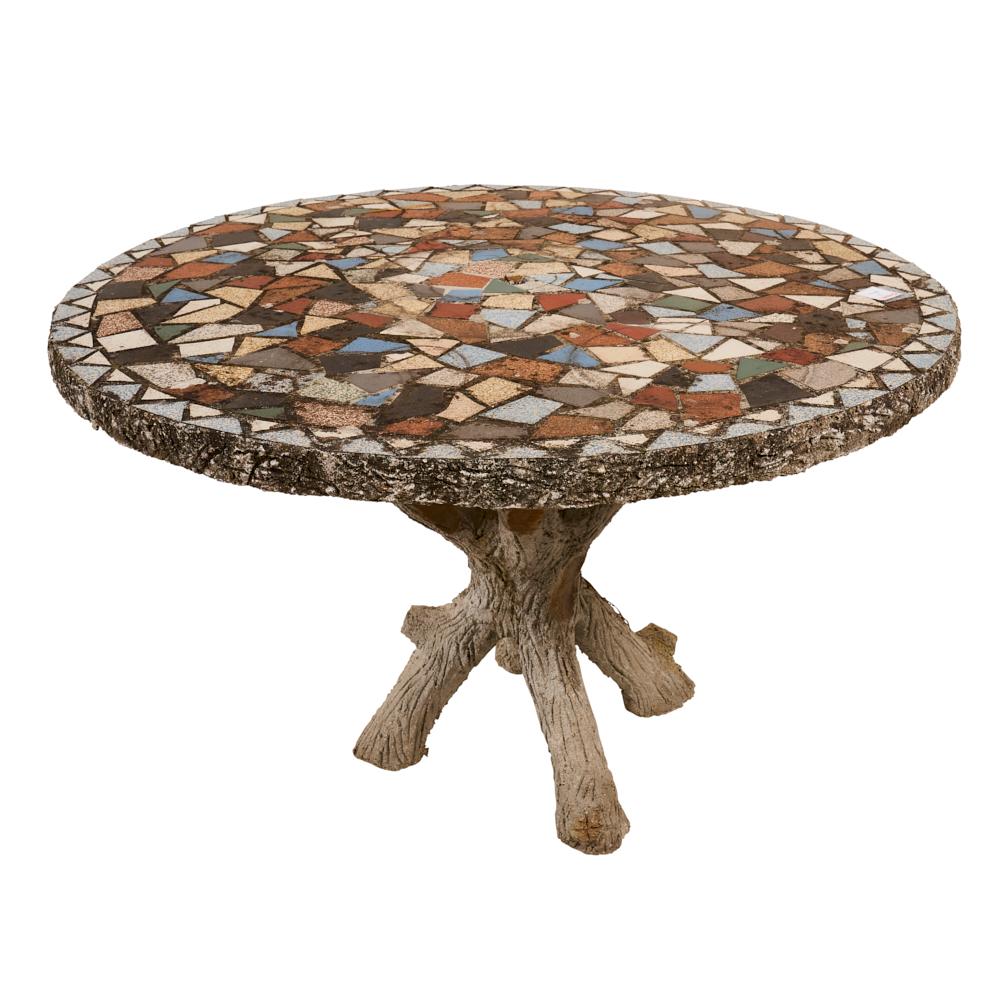 Rustic Schumacher French Concrete Garden Table with Pique Assiette Top