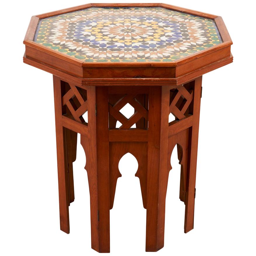 Schumacher French Side Table with Patterned Ceramic Top
