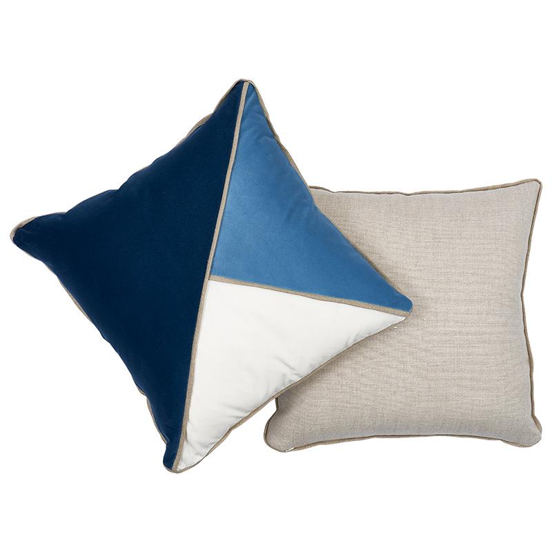 This pillow features Gainsborough Velvet (item# 42747, GAINSBOROUGH VELVET FABRIC) in three hues with a flange finish. A short, dense pile and sumptuous texture give this cotton velvet a beautiful depth. Flange detail and back of pillow feature Piet