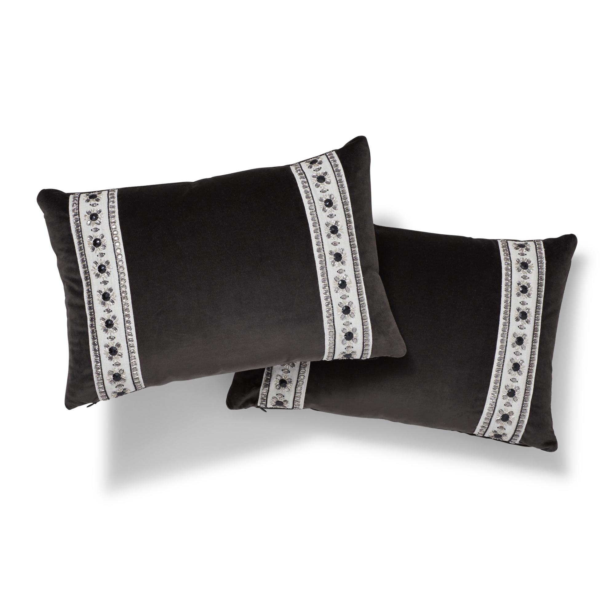 Modern Schumacher Gainsborough Velvet Raven Pillow For Sale