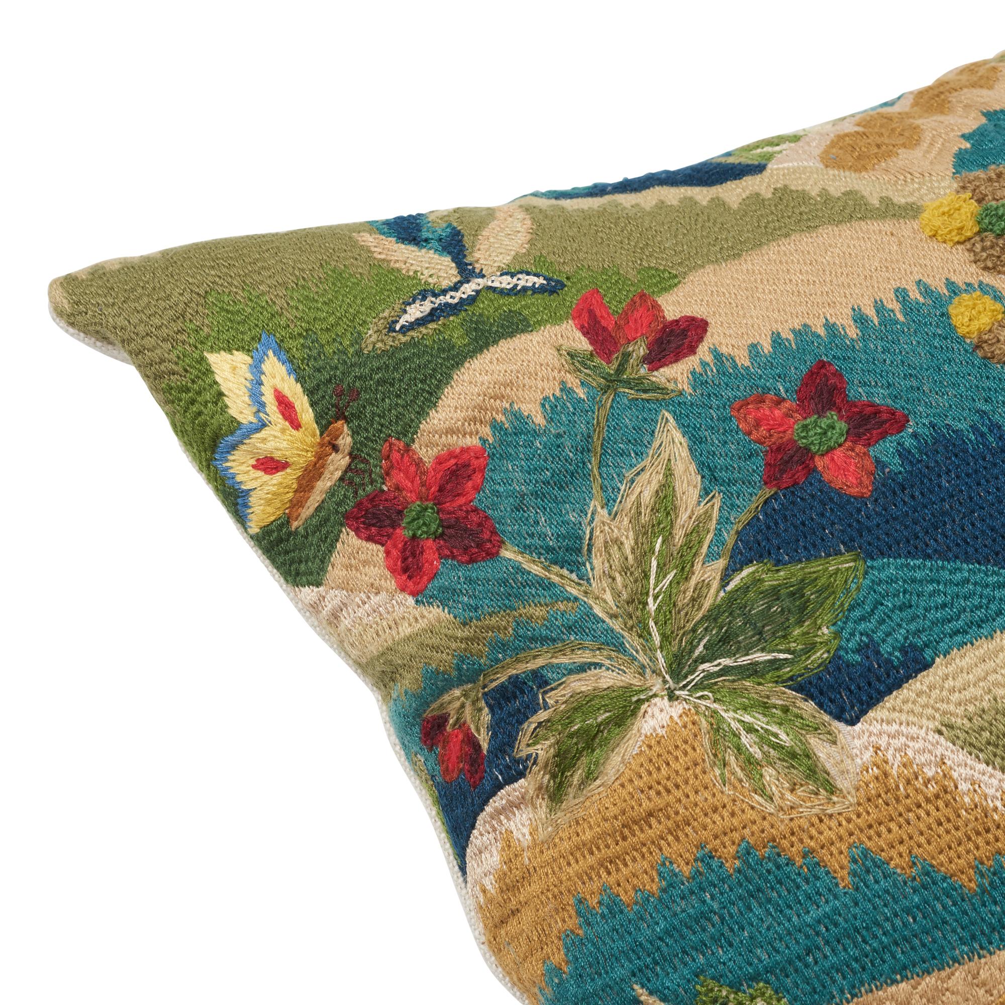 Indian Schumacher Gerry Embroidery Hand-Stitched Multi-Color Two-Sided Pillow